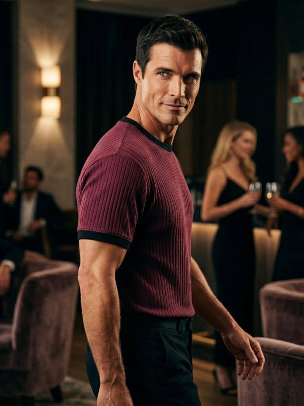 Jocko International Male Mens Large Maroon Ribbed T-Shirt Archival Rare Y2K HTF